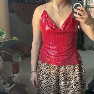 Vintage Y2K 90s Backless Red Metal Mesh Top
